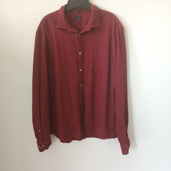 Untuckit Rohan Dark Red Ribbed Button Casual Button Down Shirt Casual Preppy - Picture 1 of 8